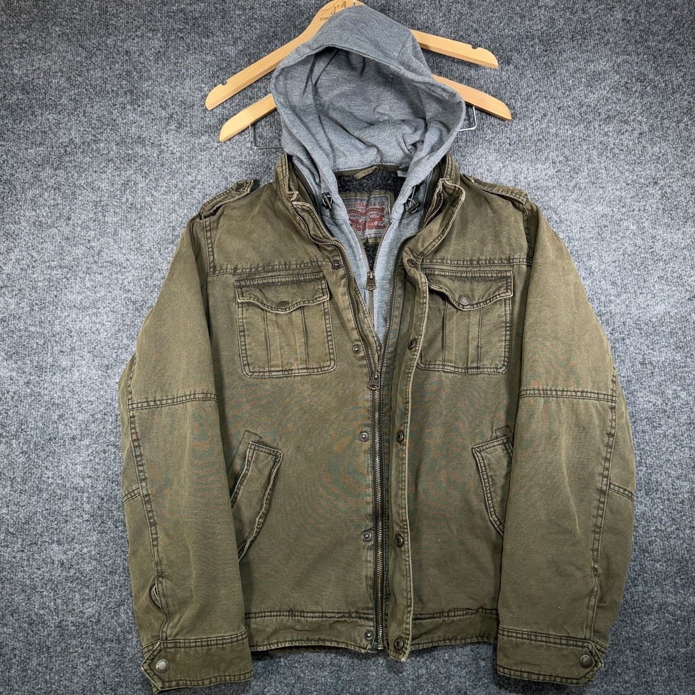 Levi's Military Utility Field Jacket Mens Medium Olive Green Removable Hood